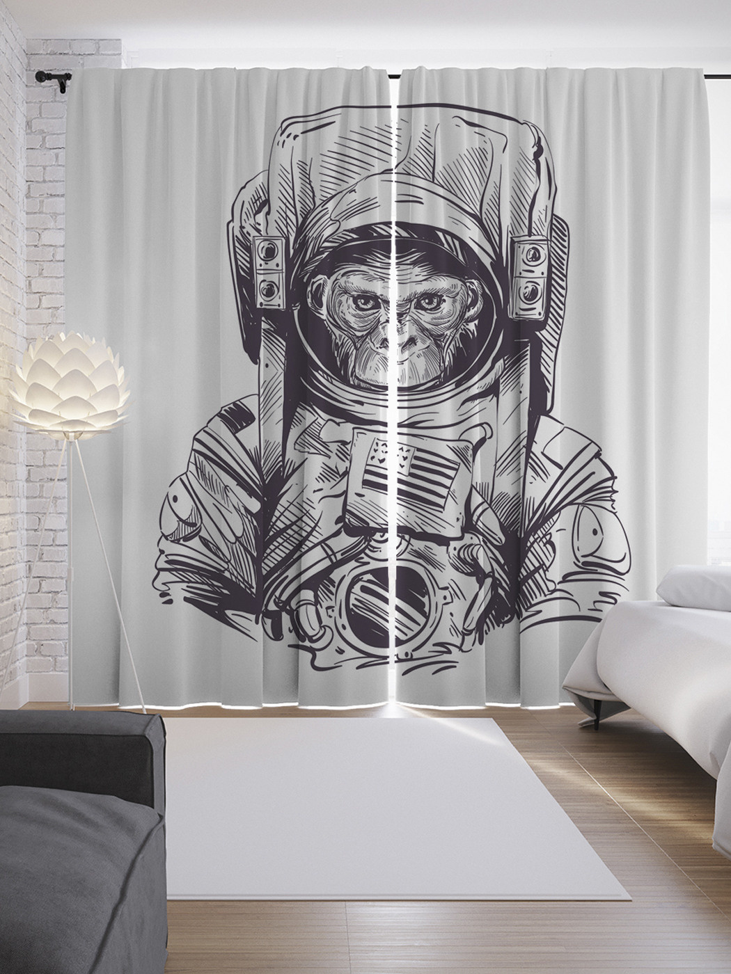 

Шторы JoyArty с фотопечатью "Обезьяна космонавт" из сатена, 290х265 см, Обезьяна космонавт