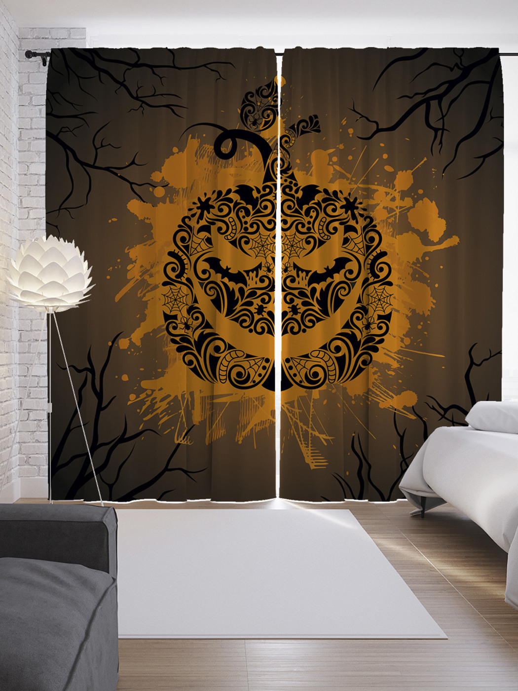 

Шторы JoyArty с фотопечатью "Узорчатая тыква" из сатена, 290х265 см, Узорчатая тыква