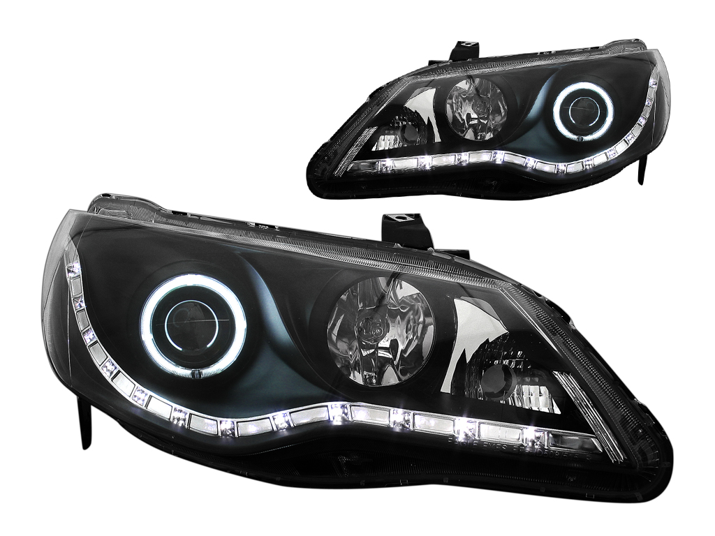 

Передние фары для Honda Civic 4D 2006-2011, линзованные, с ДХО, черные, RS-05592