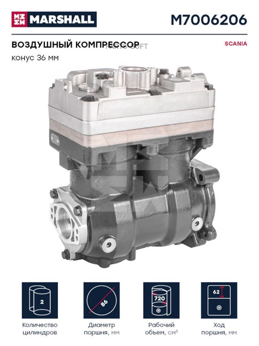 

Воздушный компрессор SCANIA двухцилинд 720 cc конус 36 мм он K053740N00 M7