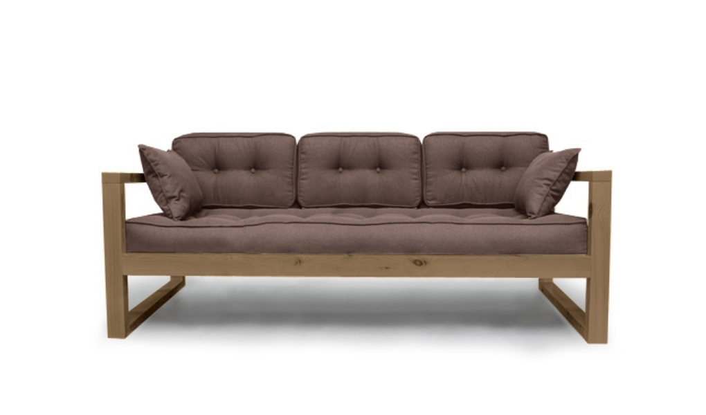 фото Диван трехместный demoku д-3 кс (цвет ткани: коричневый, цвет дерева: холодный серый) мебель в стиле лофт