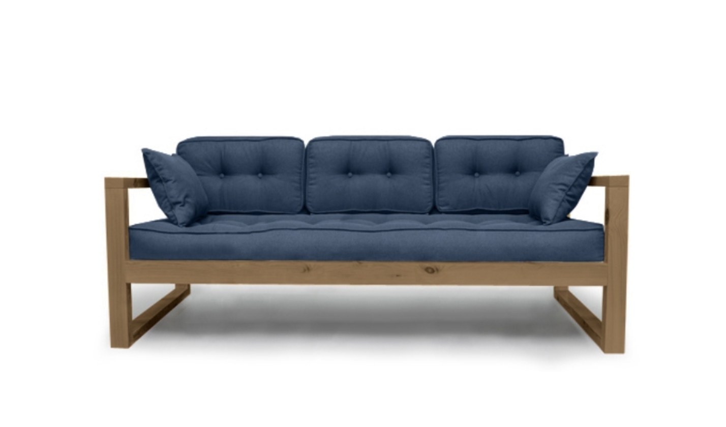 фото Диван трехместный demoku д-3 гс (цвет ткани: синий, цвет дерева: холодный серый) мебель в стиле лофт
