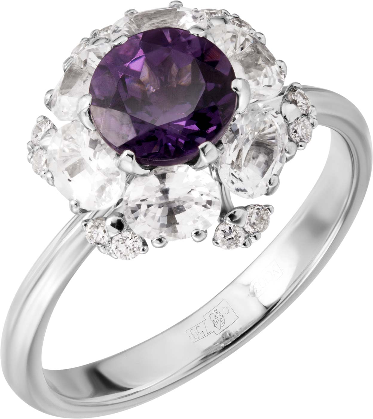 Кольцо из белого золота р. 17,5 Maxim Demidov 1-04047-SH, шпинель\\сапфир\\бриллиант