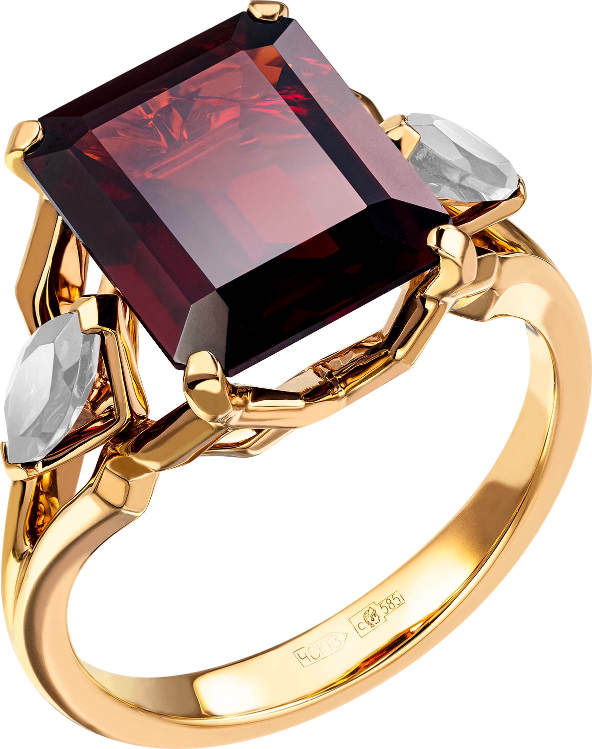 Кольцо из желтого золота р. 17,5 Maxim Demidov 1-02537, гранат\\сапфир