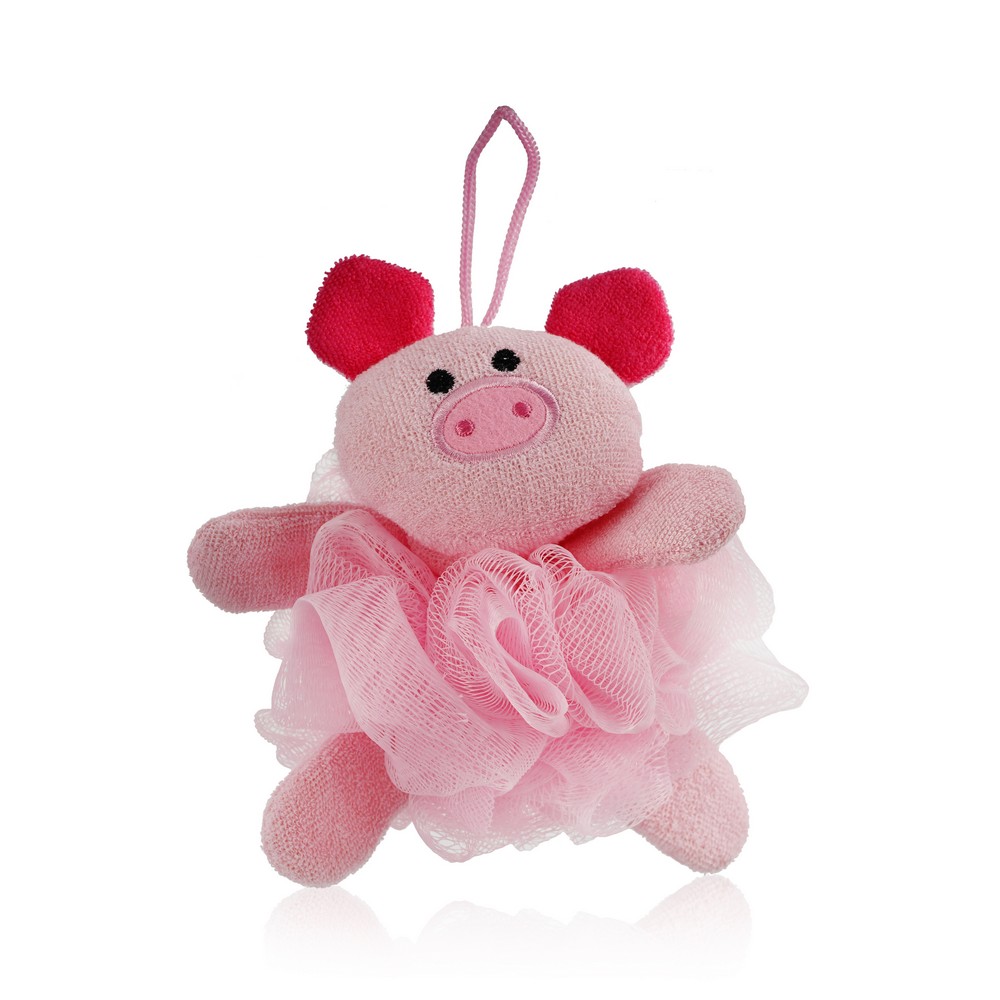 Мочалка с игрушкой для душа и ванны Bambolina Свинка свеча фигурная баблс большой куб 5х5х5 см розовый перламутр в коробке