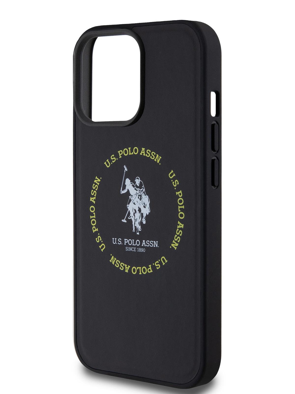 Чехол U.S. Polo для iPhone 15 Pro из экокожи с MagSafe Hard Black