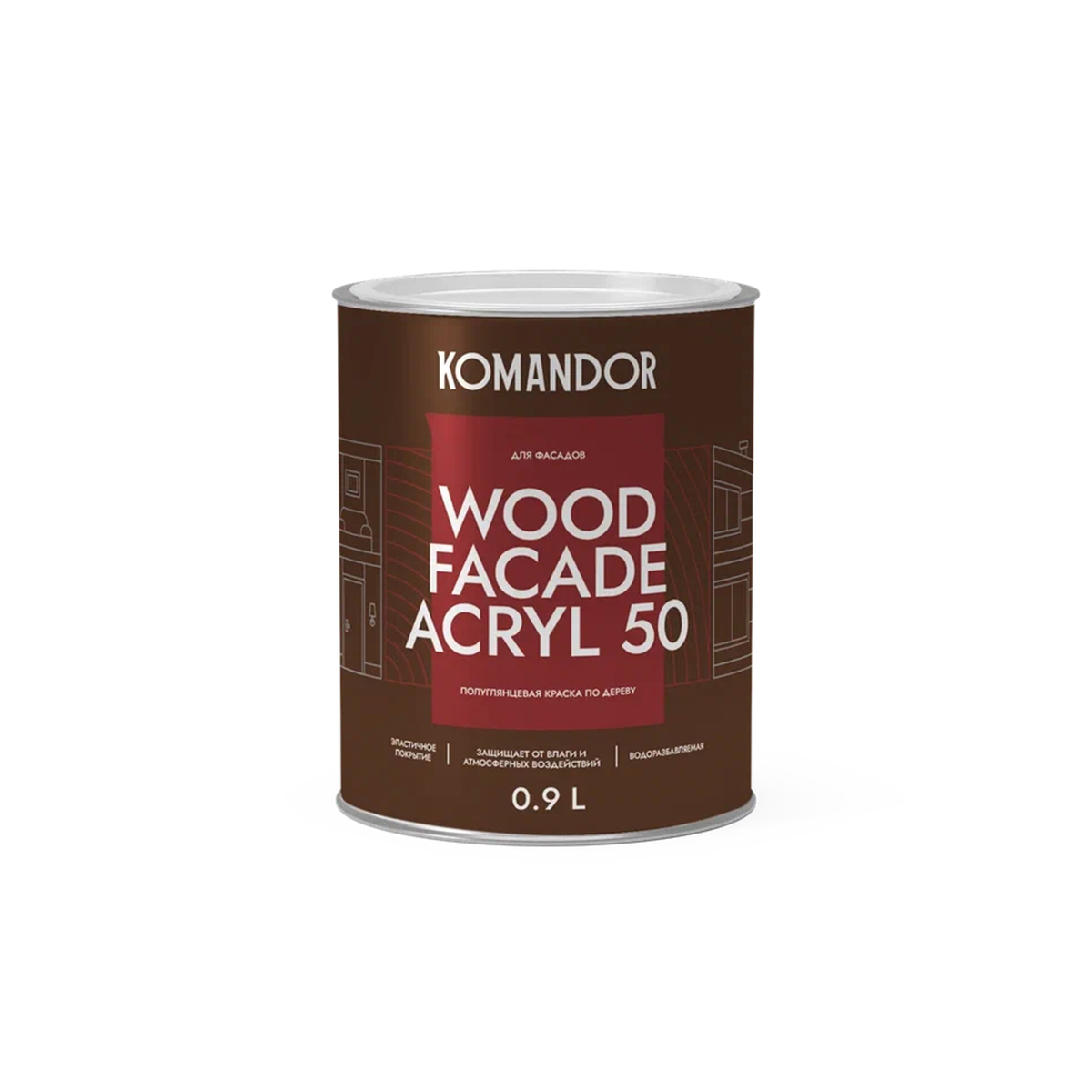 Краска для деревянных фасадов Komandor Wood Facade Acryl 50, база C, бесцветная, 0,9 л краска olsta wood paint база с 9 л