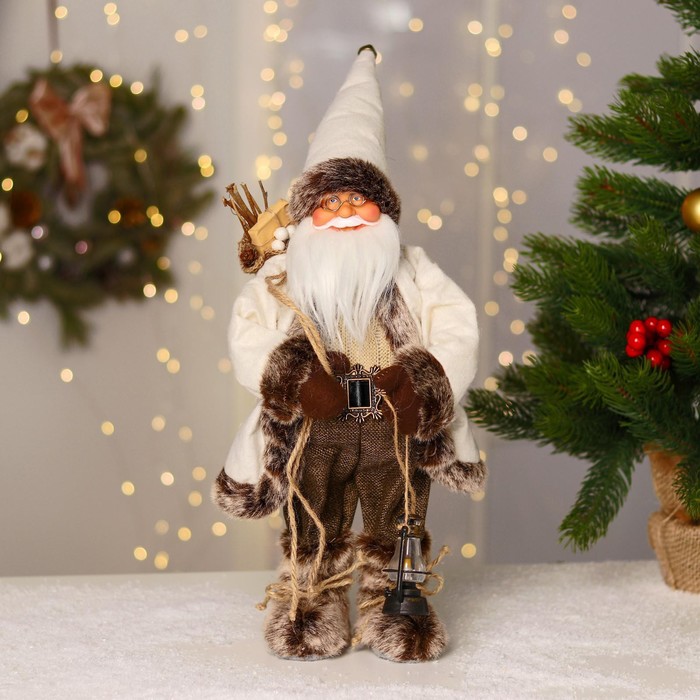 Новогодняя фигурка Зимнее волшебство Дед Мороз в белой шубке 6938371 17x11x40 см
