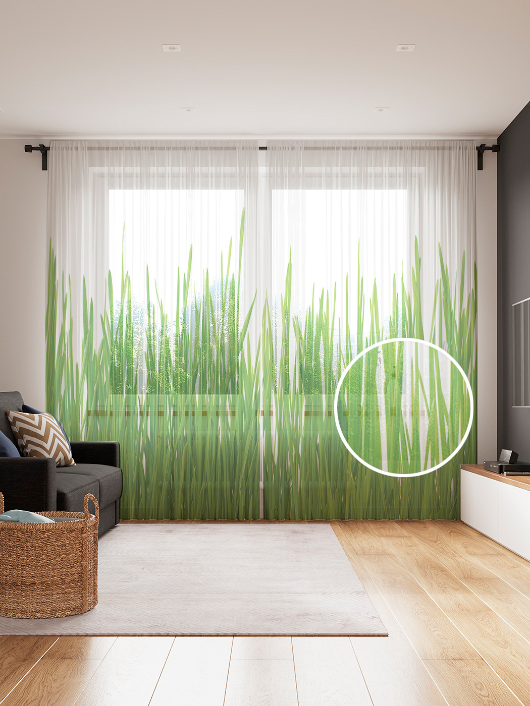 

Фототюль JoyArty "Свежая травка", 145x265см (2 полотна со шторной лентой + 50 крючков), Свежая травка