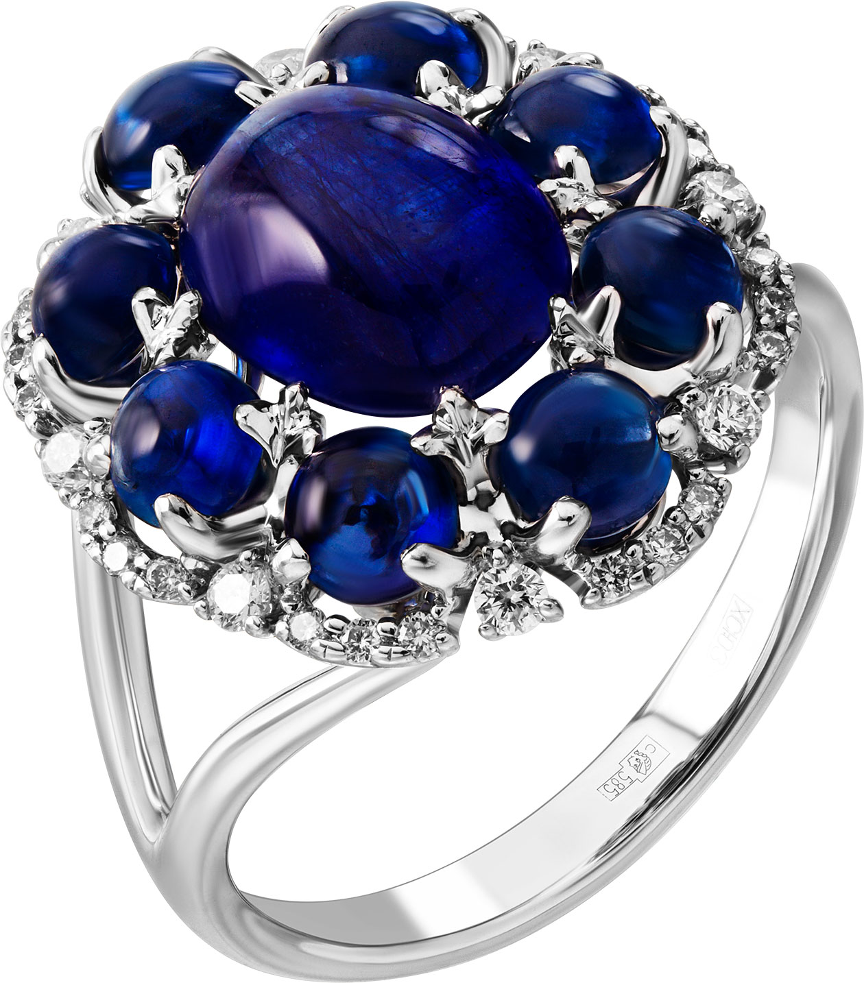 Кольцо из белого золота р. 17,5 Maxim Demidov 1-04219, сапфир\\бриллиант