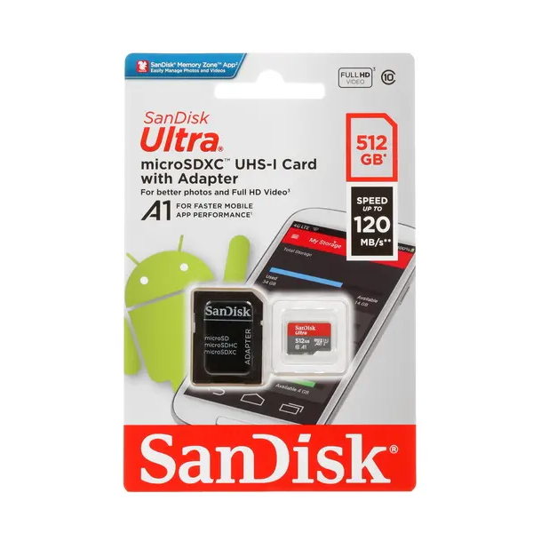 Флеш карта microSD 512GB SanDisk microSDXC Class 10 UHS-I A1 C10 V30 U3 10622₽