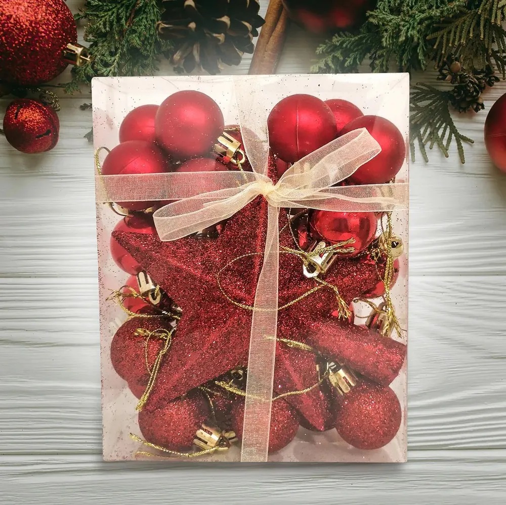 

Шар на ель SXMas с верхушкой пластик 00-00003124 30 шт. красный, с верхушкой пластик