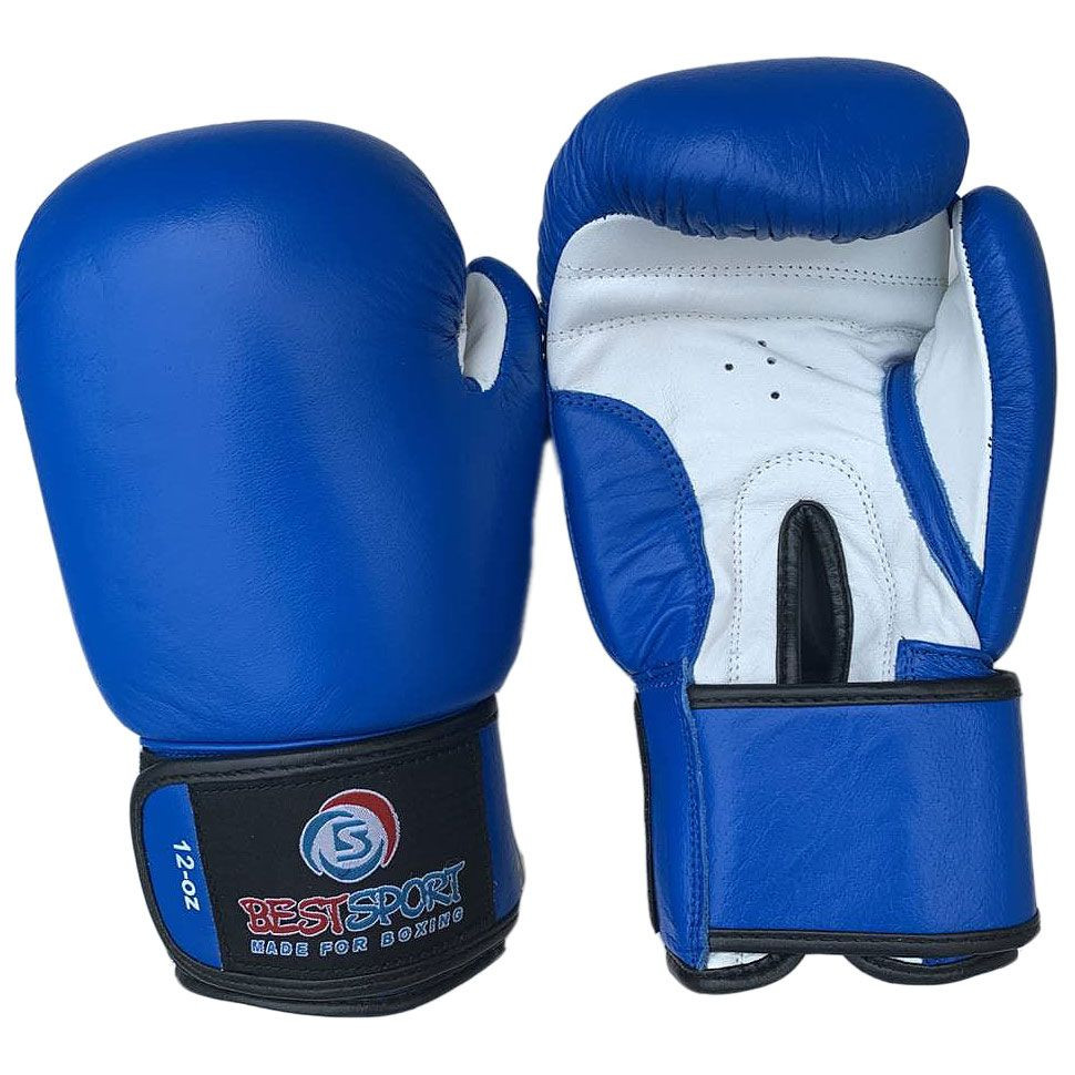 фото Боксерские перчатки best sport bs-бпк4 синий/белый 12 oz