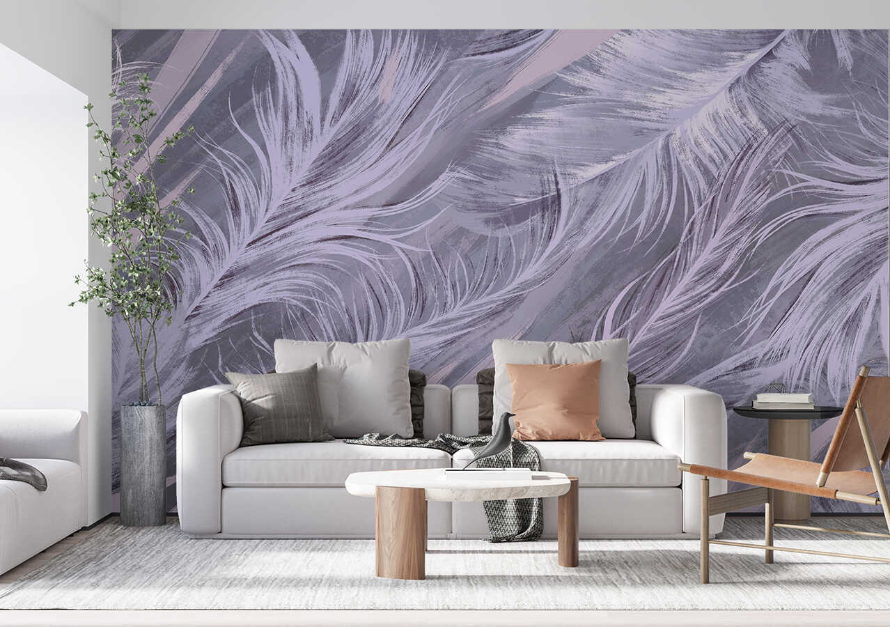 

Фотообои на стену флизелиновые MOBI DECOR "Перья фиолетовые" в спальню, в гостиную или на, Фиолетовый, Перья - флизелин