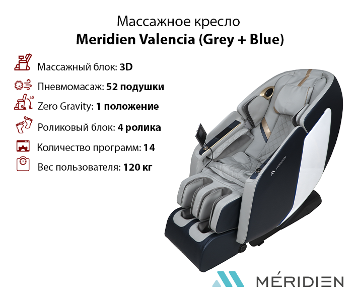 

Meridien Массажное кресло Meridien Valencia (Grey + Blue), Серый;синий, Valencia