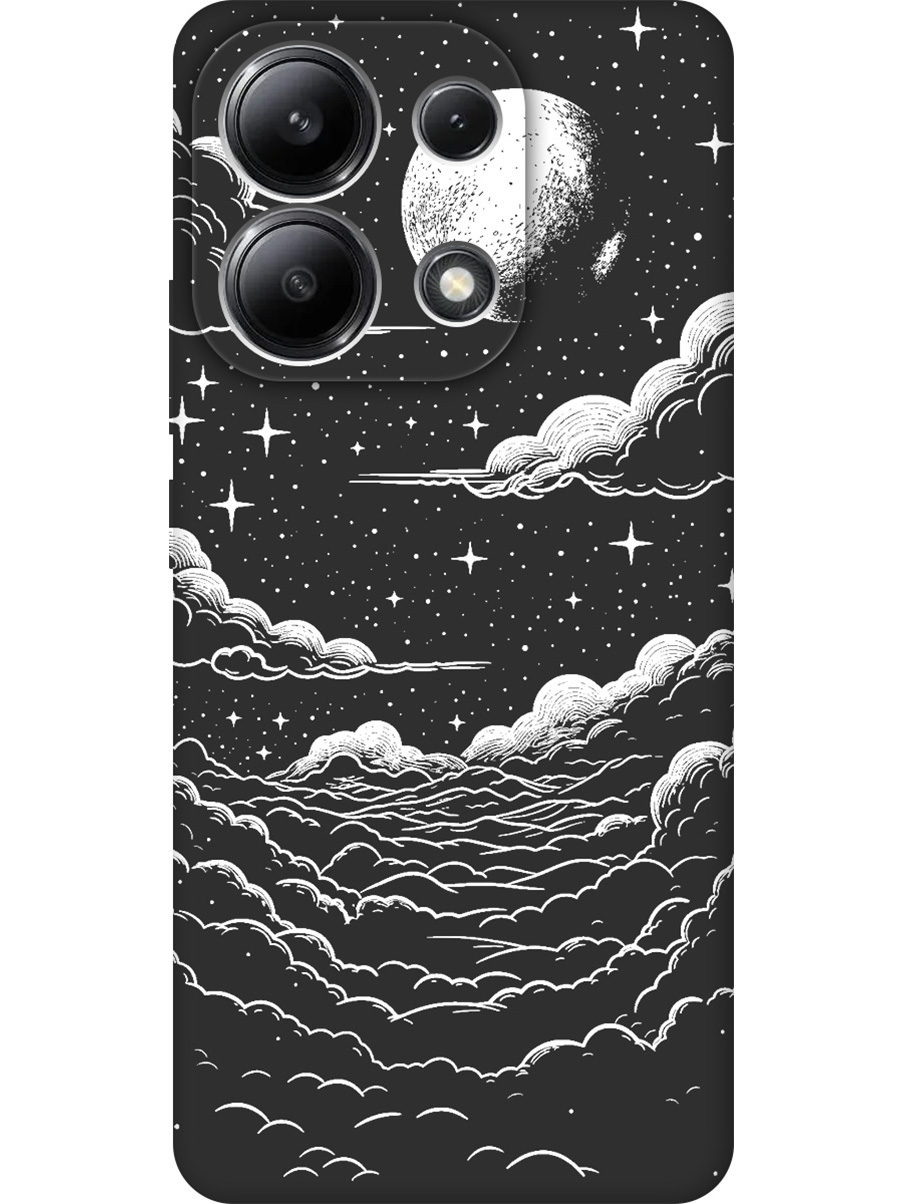 

Силиконовый чехол на Xiaomi Redmi Note 13 4G с принтом "Луна и облака" матовый черный, Черный;белый, 782622841