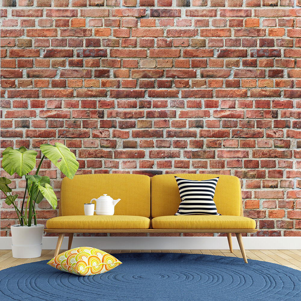 

Фотообои на стену флизелиновые MOBI DECOR "Красная кирпичная стена" в спальню или в гостин, Коричневый, Кирпичная стена - флизелин