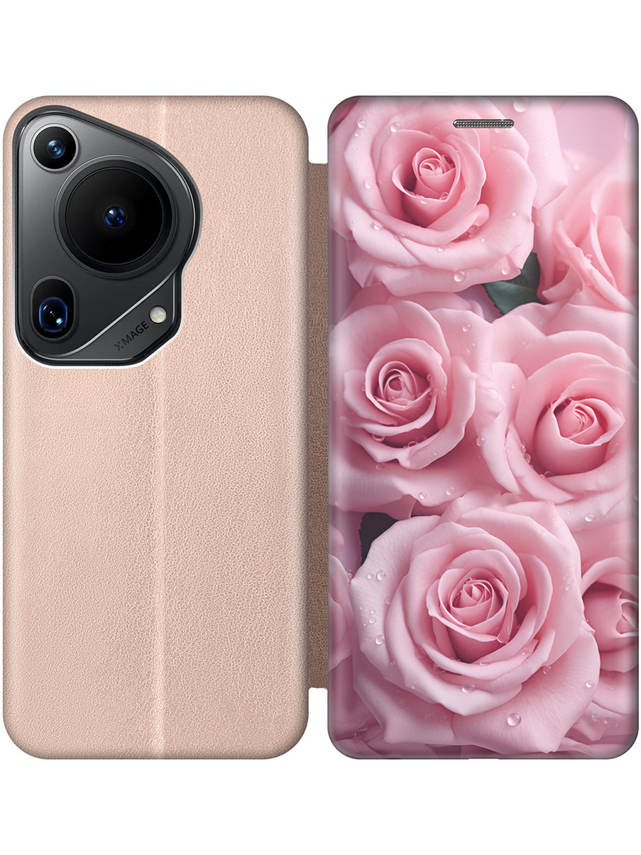 

Чехол-книжка на Huawei Pura 70 Ultra с принтом "Букет роз" золотой, Золотистый;розовый, 782625822