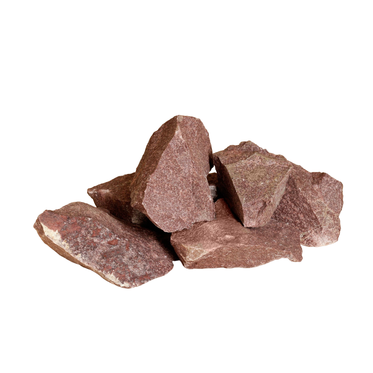 

Камень для бани Кварцит малиновый колотый 20 кг коробка
