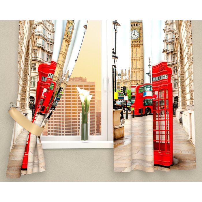 

Фотошторы кухонные «Лондонские будки», размер 145 х 160 см - 2 шт., габардин