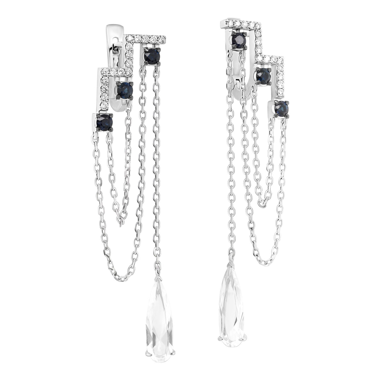 Серьги из белого золота Kabarovsky 12-11802-5589, горный хрусталь\\сапфир\\бриллиант