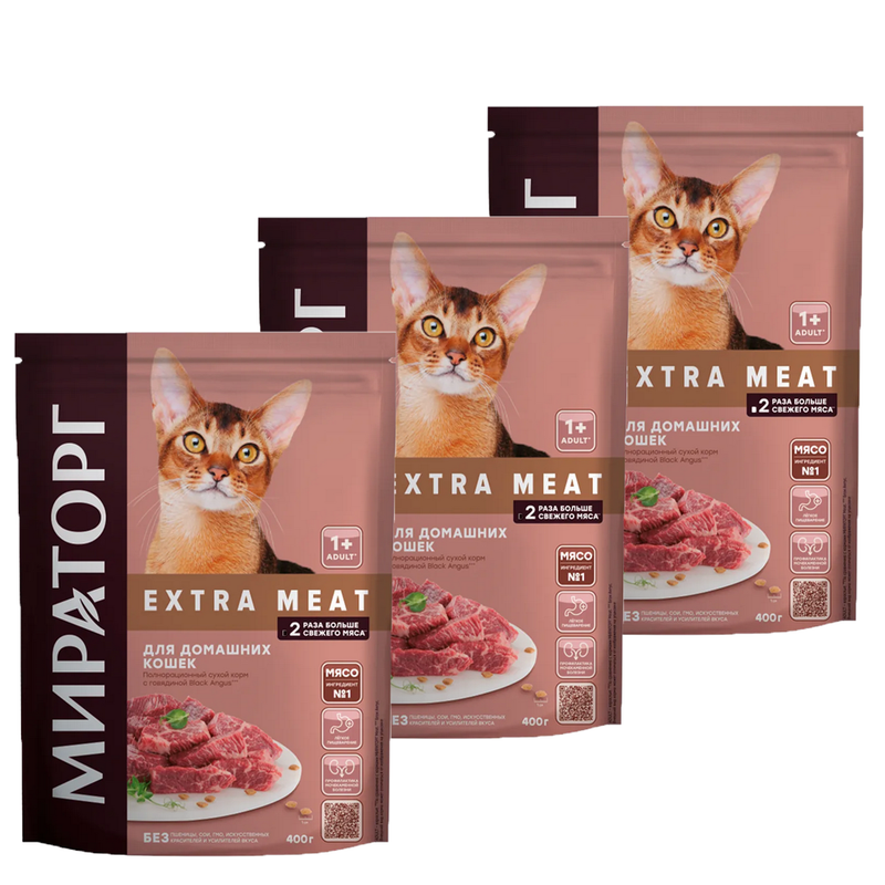 

Сухой корм для кошек Мираторг Extra Meat Black Angus с говядиной 3 шт по 400 г