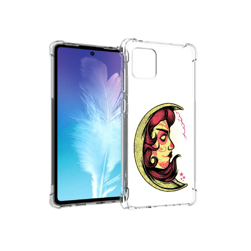 

Чехол MyPads Tocco для Samsung Galaxy Note 10 Lite желтый полумесяц с лицом девушки, Прозрачный, Tocco