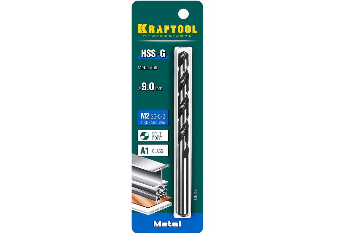 KRAFTOOL HSS-G 9.0 х125мм, Сверло по металлу HSS-G, сталь М2(S6-5-2) 600006801164