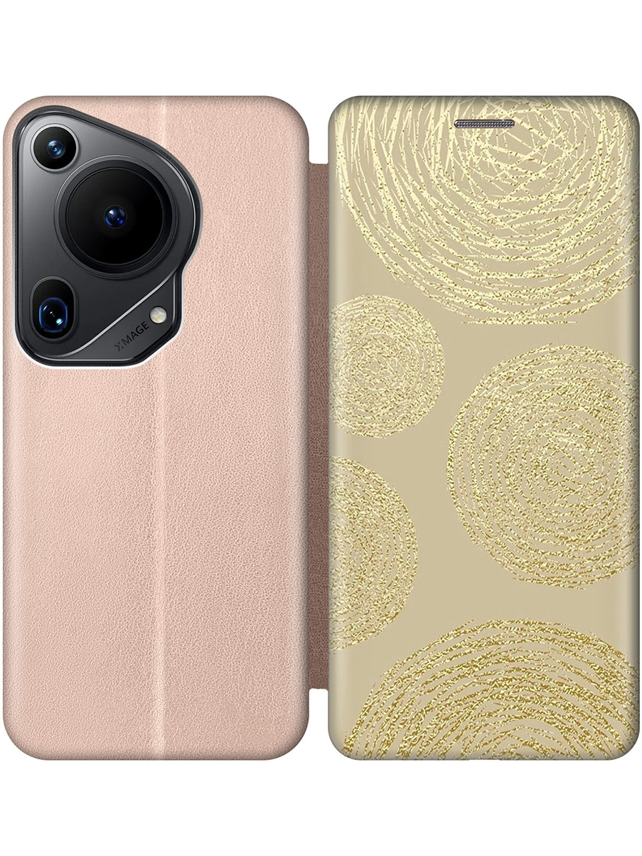 

Чехол-книжка на Huawei Pura 70 Ultra с принтом "Золотые круги" золотой, Золотистый, 782625831