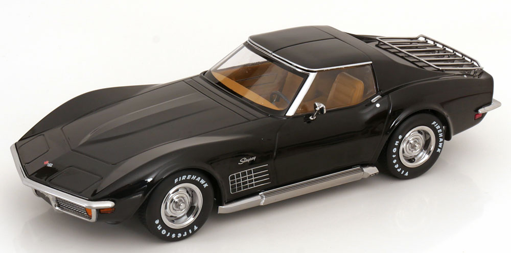 

Chevrolet corvette C3 with removable roof parts and side pipes 1972 black, Черный