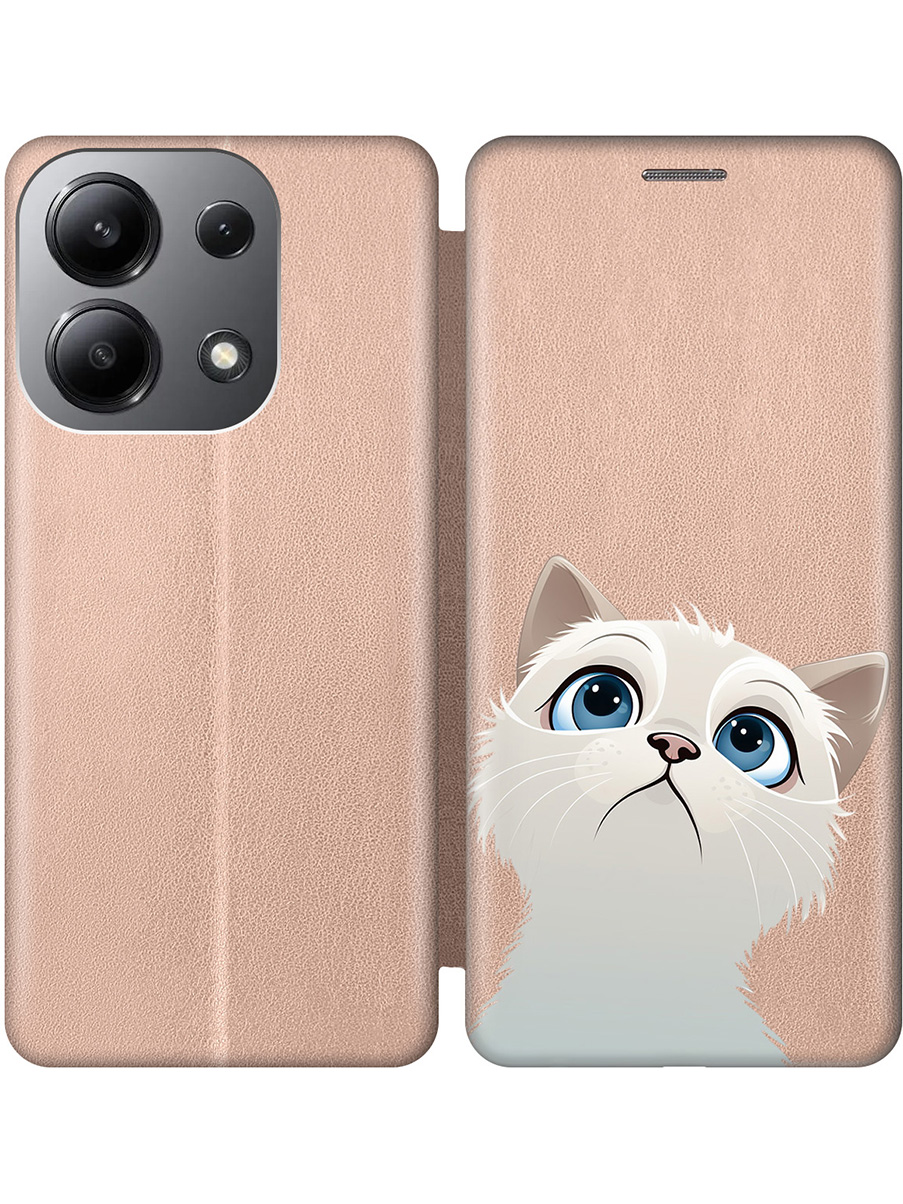 

Чехол-книжка на Xiaomi Redmi Note 13 4G с принтом "Белый котик" золотой, Золотистый;белый, 782622811
