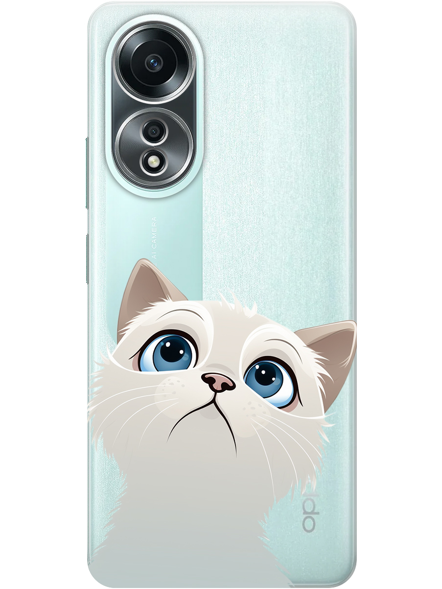 

Силиконовый чехол на Oppo A58 4G с принтом "Белый котик" прозрачный, Прозрачный;белый, 782629411