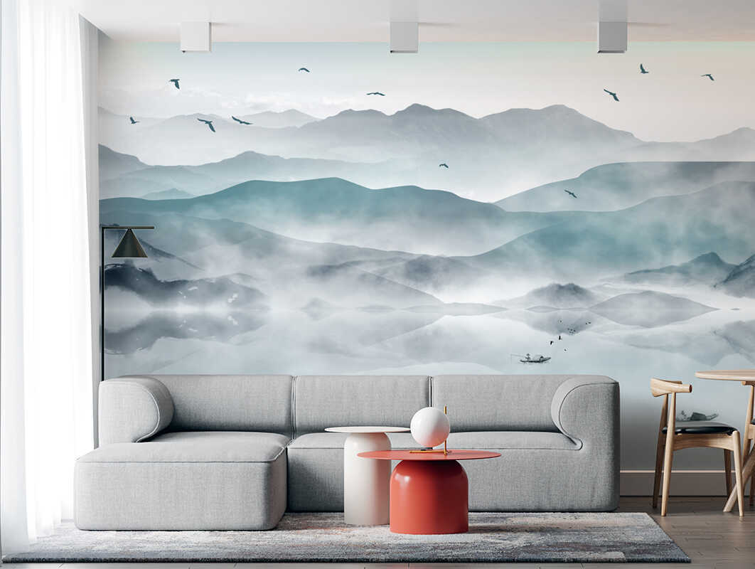 

Фотообои на стену моющиеся MOBI DECOR "Горы в тумане" в спальню, в гостиную и на кухню с ф, Разноцветный, Горы - крошка