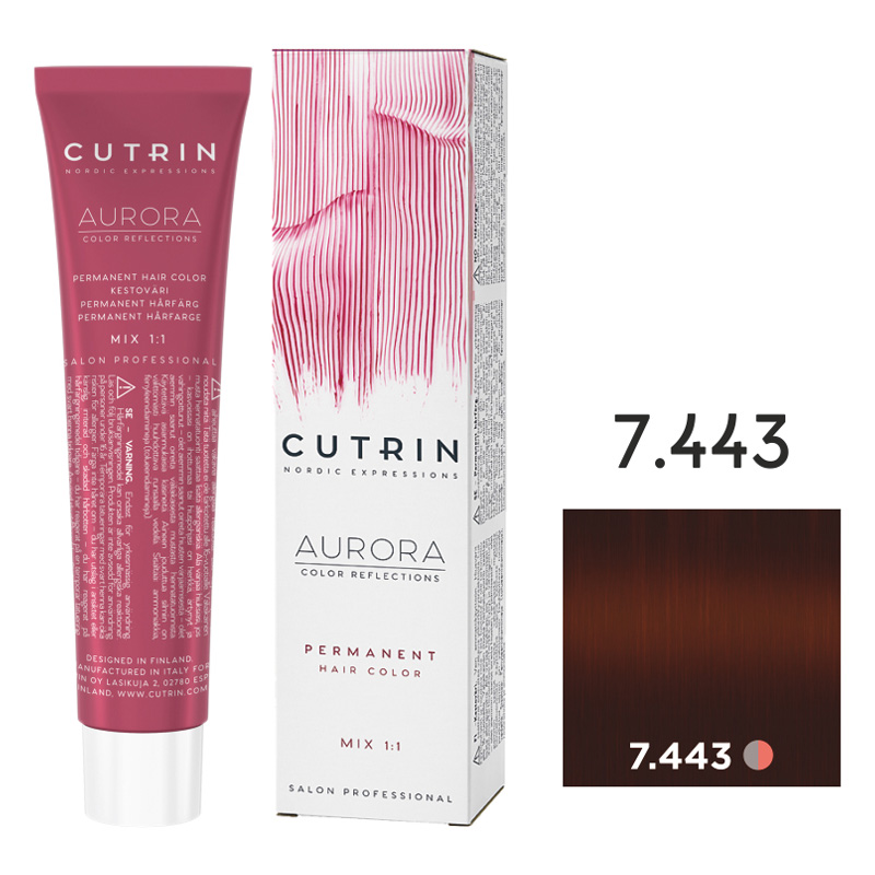 Краска для волос CUTRIN AURORA Permanent Hair Color 7.443 Морошка 60 мл cutrin крем краска для волос 6 37g золотое дерево 60 мл