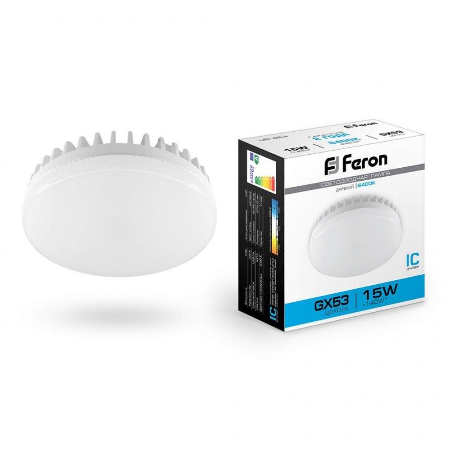 фото Лампочка feron gx53 (15w) 230v gx53 6400k 6k, lb-454 25869 (арт. 650462) - 10 шт.