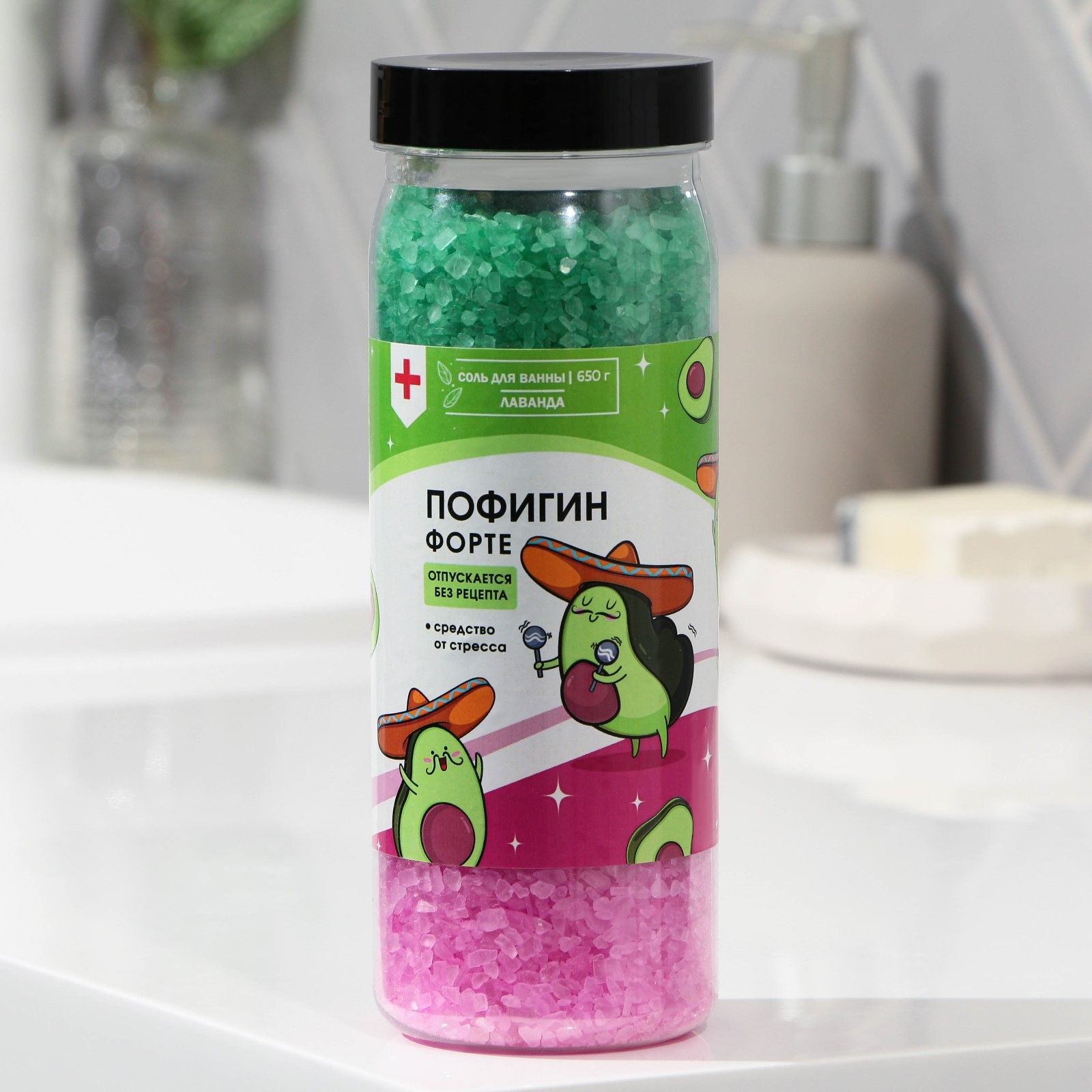 

Соль для ванны Beauty Fox, Пофигин, с ароматом лаванды 650 г, Розовый;зеленый