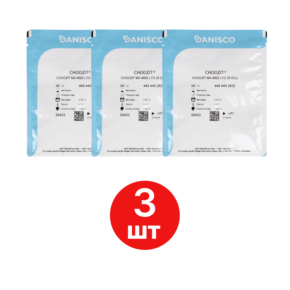 

Смешанная мезо-термофильная закваска Danisco CHOOZIT MA 4002 25 DCU на 500 л молока х 3 шт, CHOOZIT MA 4002 25 DCU - смешанная мезо-термофильная закваска (на 500 л, Danisco) (упаковка 3 шт.)