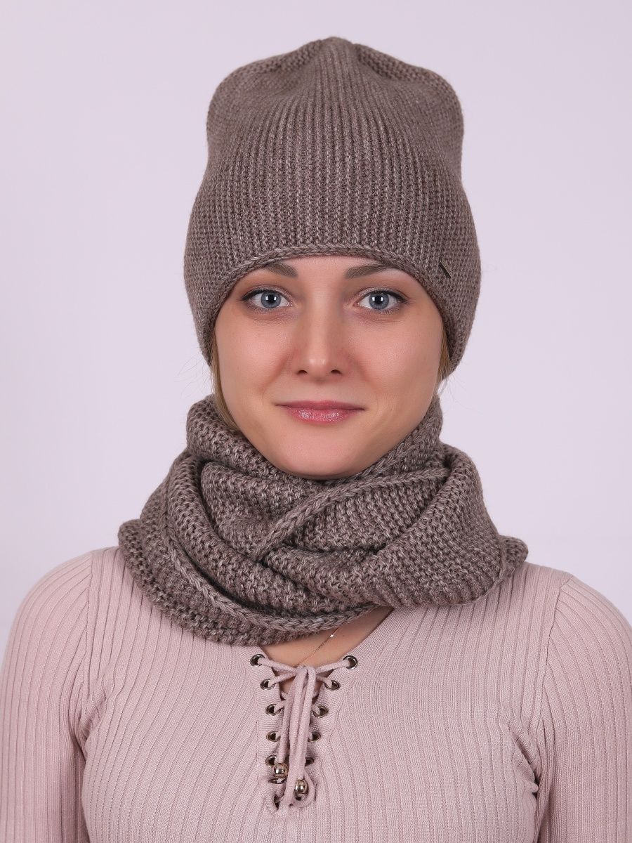 Комплект шапка+снуд женский Louren Wilton ШС-1 темно-коричневый/серый, one size