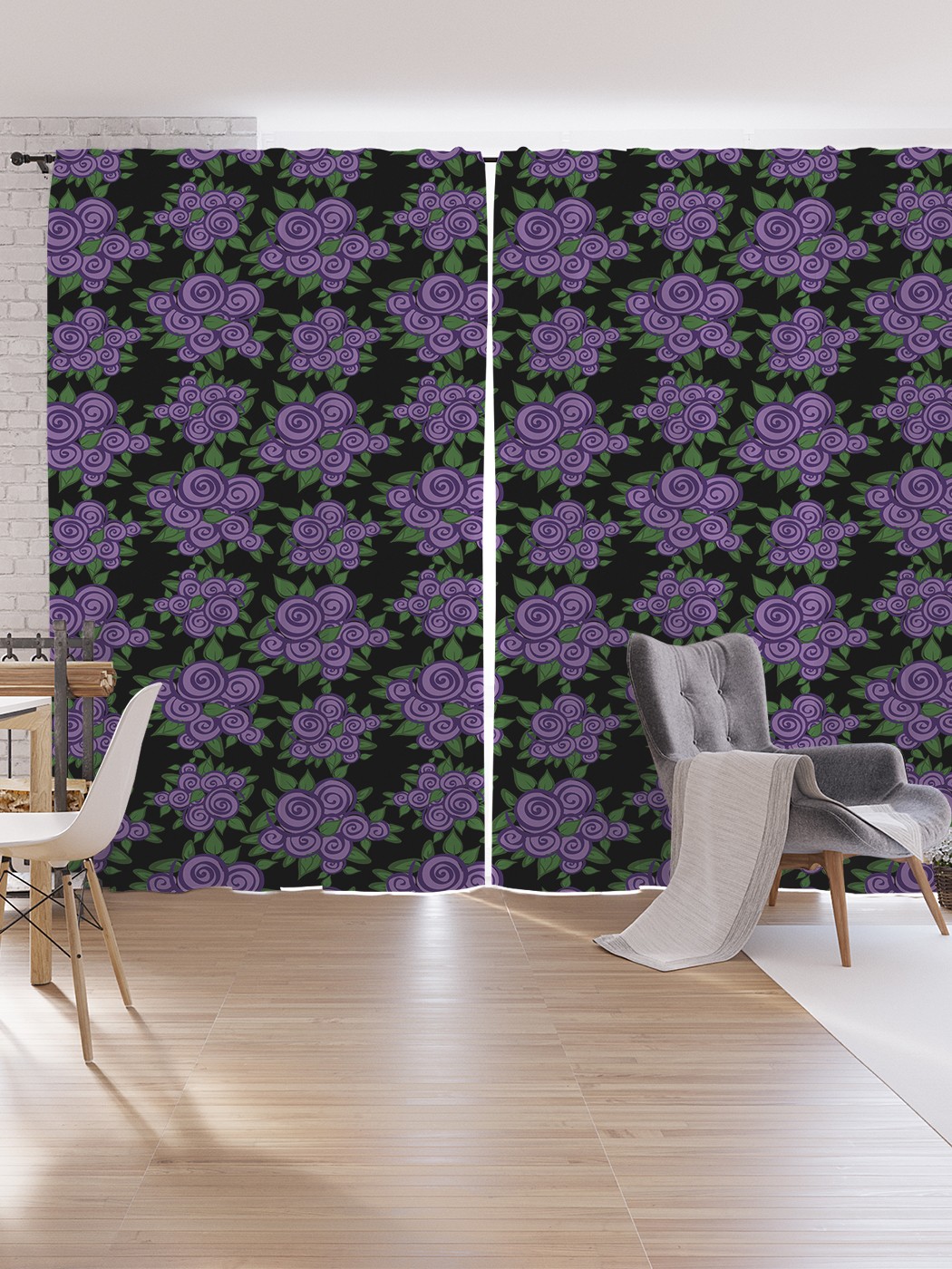 

Шторы под лён JoyArty "Абстрактные завитки роз", серия Oxford DeLux, 340х265 см, Абстрактные завитки роз