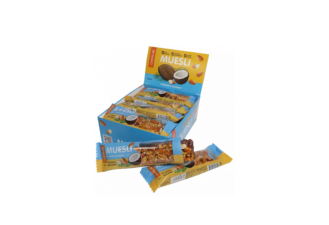 

Батончик Bombbar Chikabar Muesli без сахара, 30x40г Миндальный с кокосом