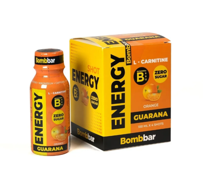 Л-карнитин Жиросжигатель Bombbar ENERGY L-carnitine Guarana (Апельсин) 24x100мл