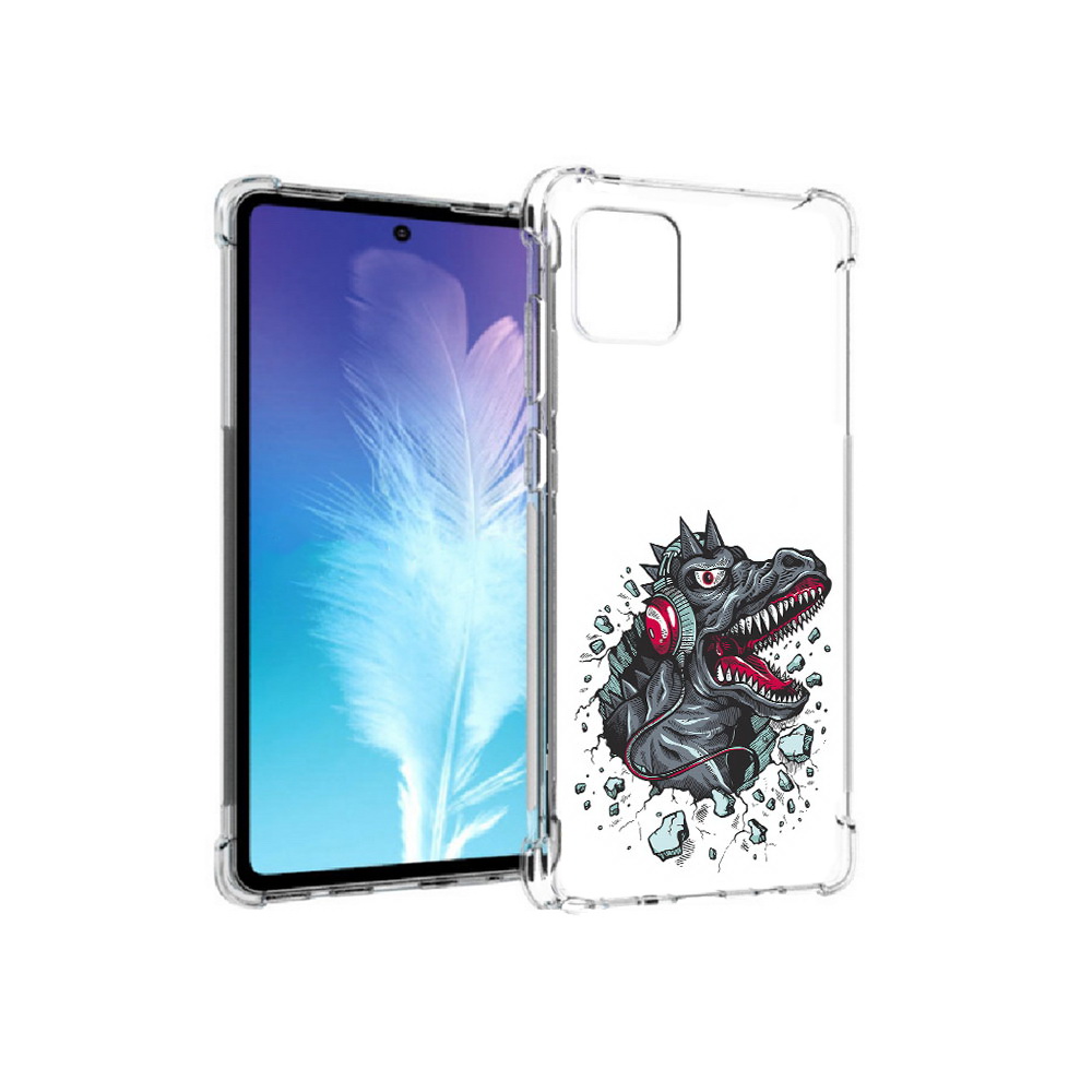 

Чехол MyPads Tocco для Samsung Galaxy Note 10 Lite Нарисованный динозавр в наушниках, Прозрачный, Tocco