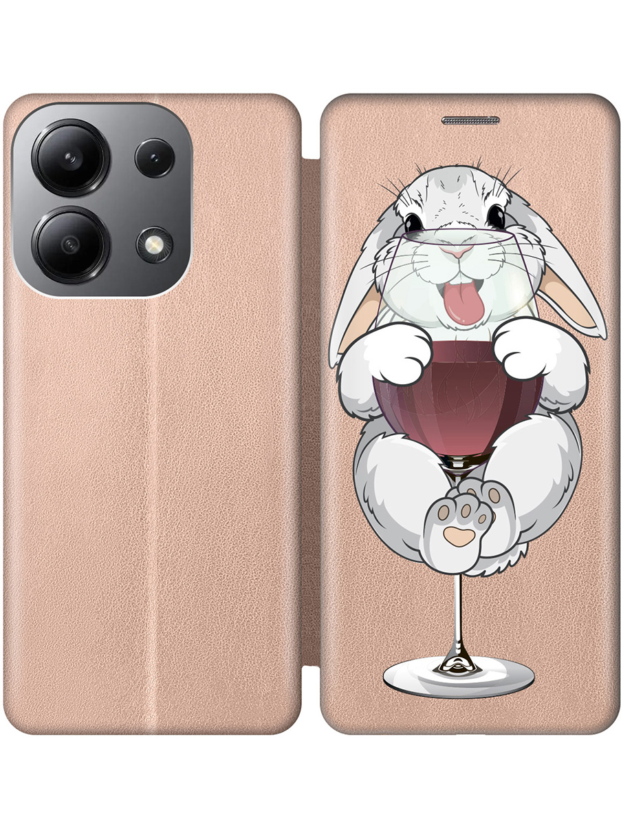 

Чехол-книжка на Xiaomi Redmi Note 13 4G с принтом "Кролик и бокал" золотой, Золотистый;белый;бордовый, 782622875