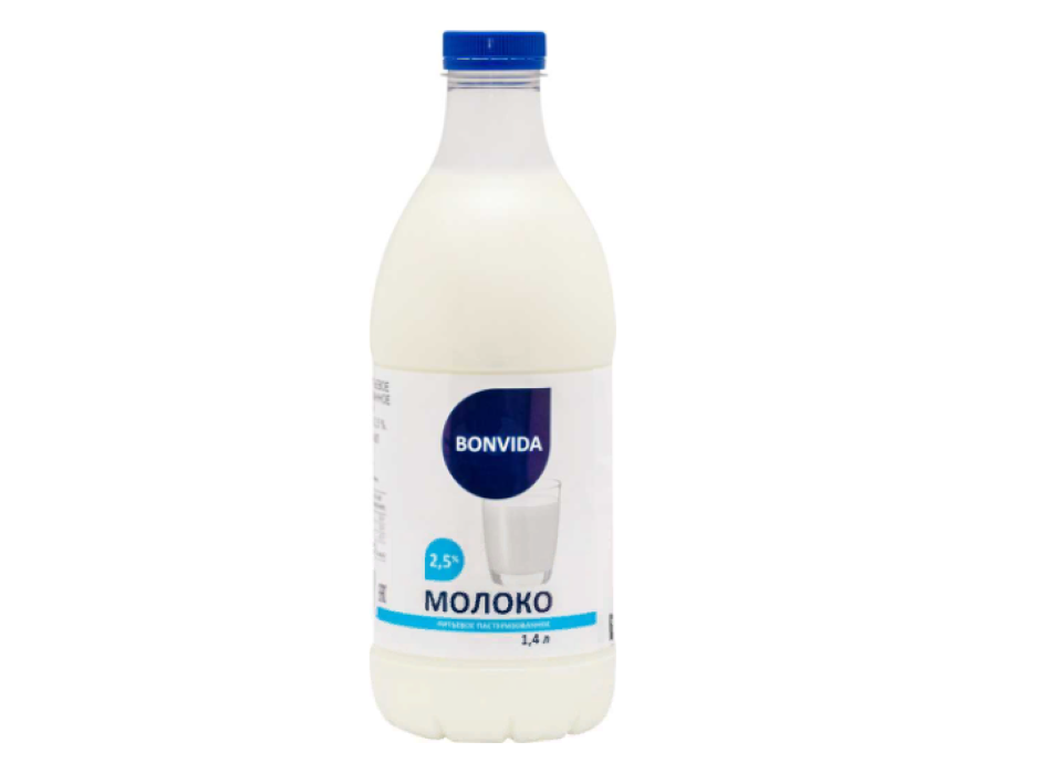 Молоко 2,5% пастеризованное 1,4 л Bonvida БЗМЖ