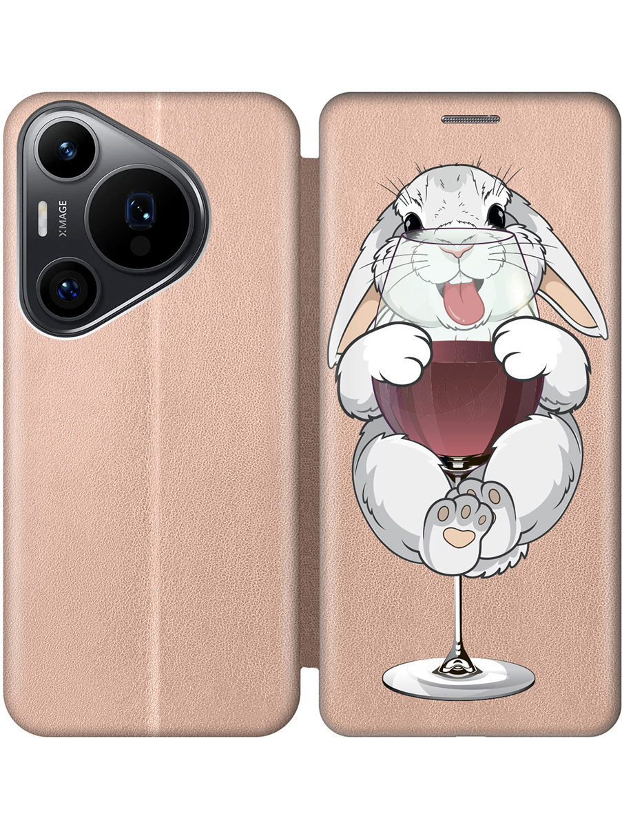 

Чехол-книжка на Huawei Pura 70 Pro / 70 Pro+ с принтом "Кролик и бокал" золотой, 782625275
