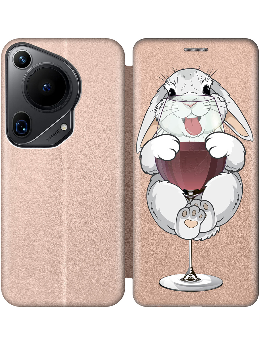 

Чехол-книжка на Huawei Pura 70 Ultra с принтом "Кролик и бокал" золотой, Золотистый;белый;бордовый, 782625875