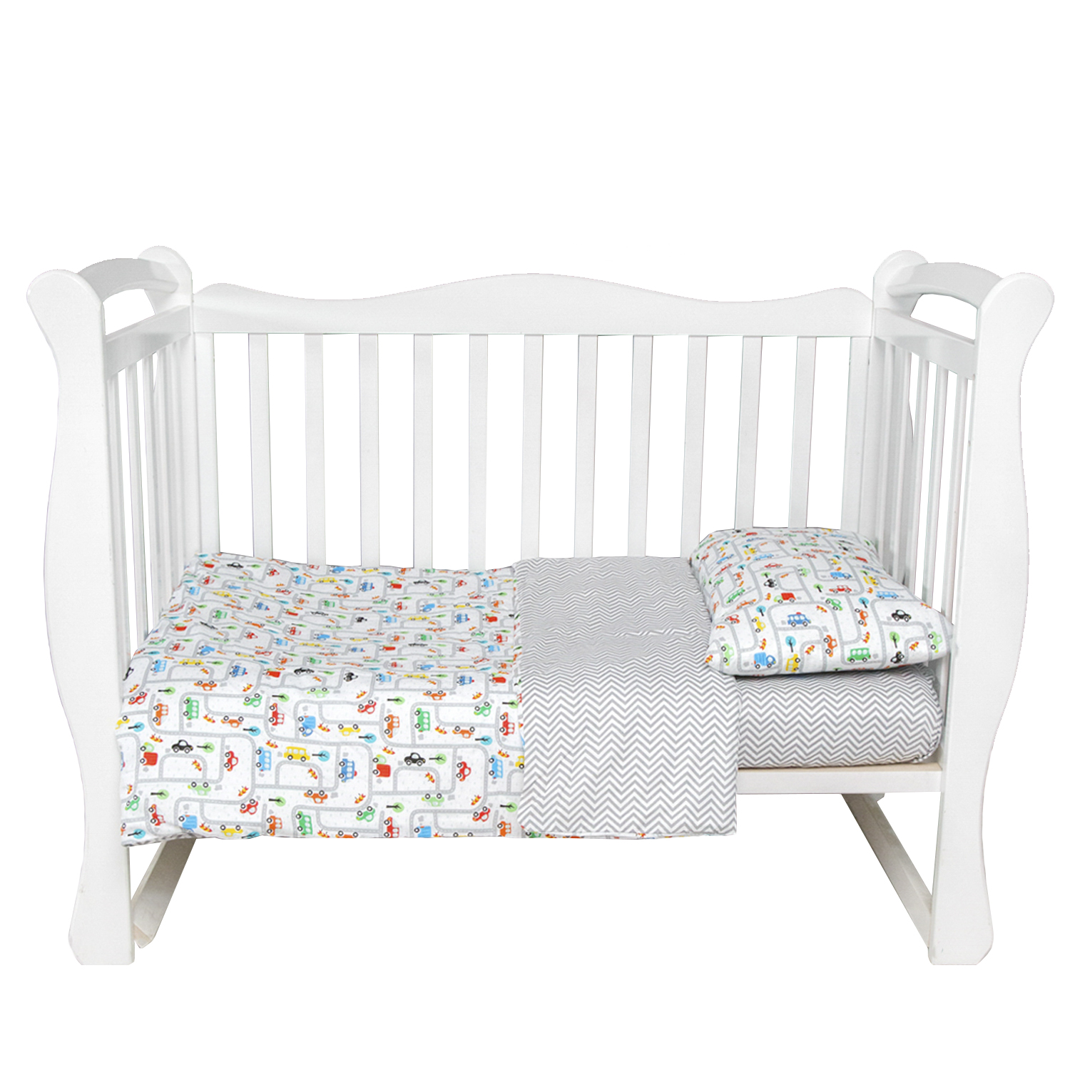 

Комплект в кроватку AmaroBaby 3 пр. BABY BOOM Дорога, белый/серый (поплин), AMARO-3003