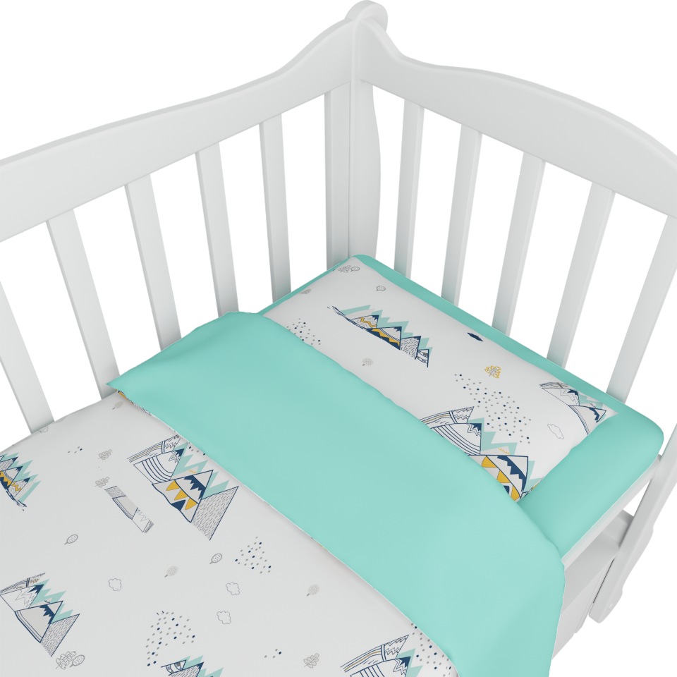 

Комплект в кроватку AmaroBaby 3 пр. BABY BOOM Горы, белый/мята (перкаль), AMARO-3003