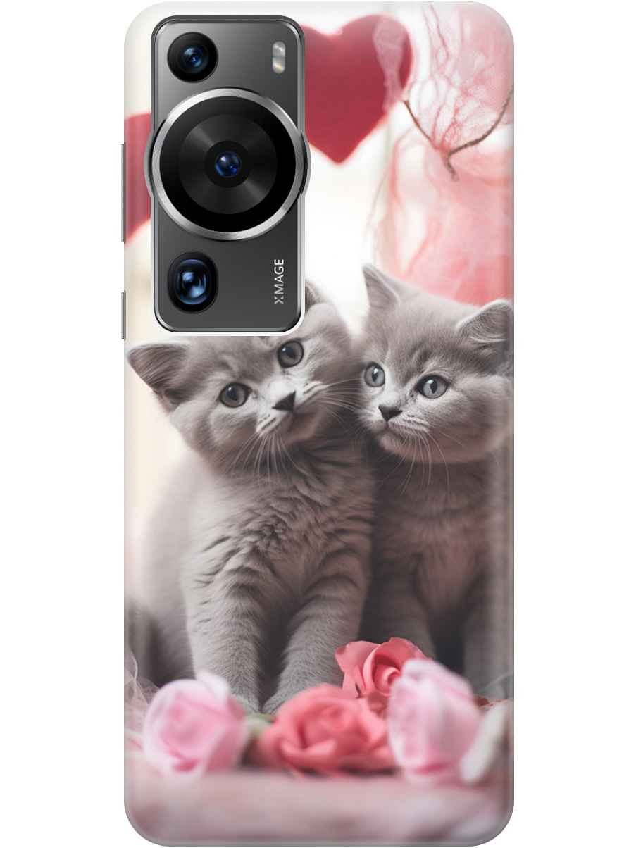 

Силиконовый чехол на Huawei P60 Pro с рисунком "Котики и сердечки", Красный;серый, 20001421