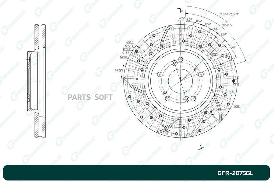 

Тормозной диск GBRAKE перфорированный вентилируемый левый GFR20756L